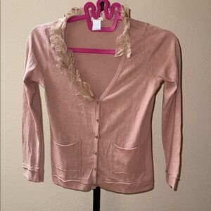 Crewcuts Rose Pink Cotton Button Up Cardigan with Silk Ruffle Trim Girl’s Sz 10